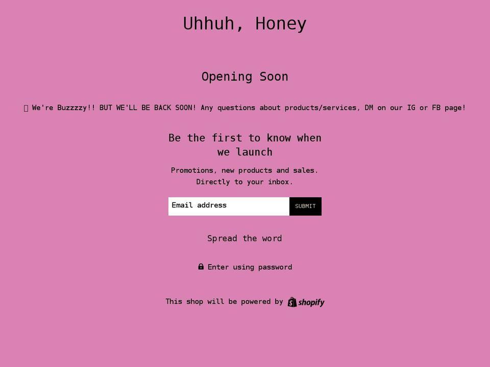 uhhuhhoney.com.co shopify website screenshot