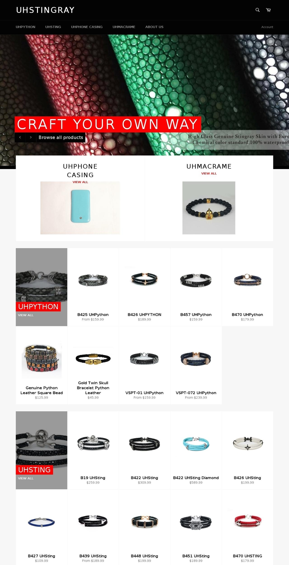 uhstingray.com shopify website screenshot