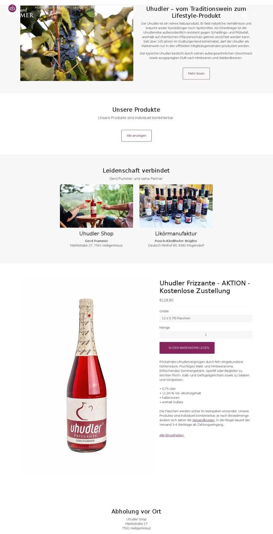 uhudler-shop.at shopify website screenshot