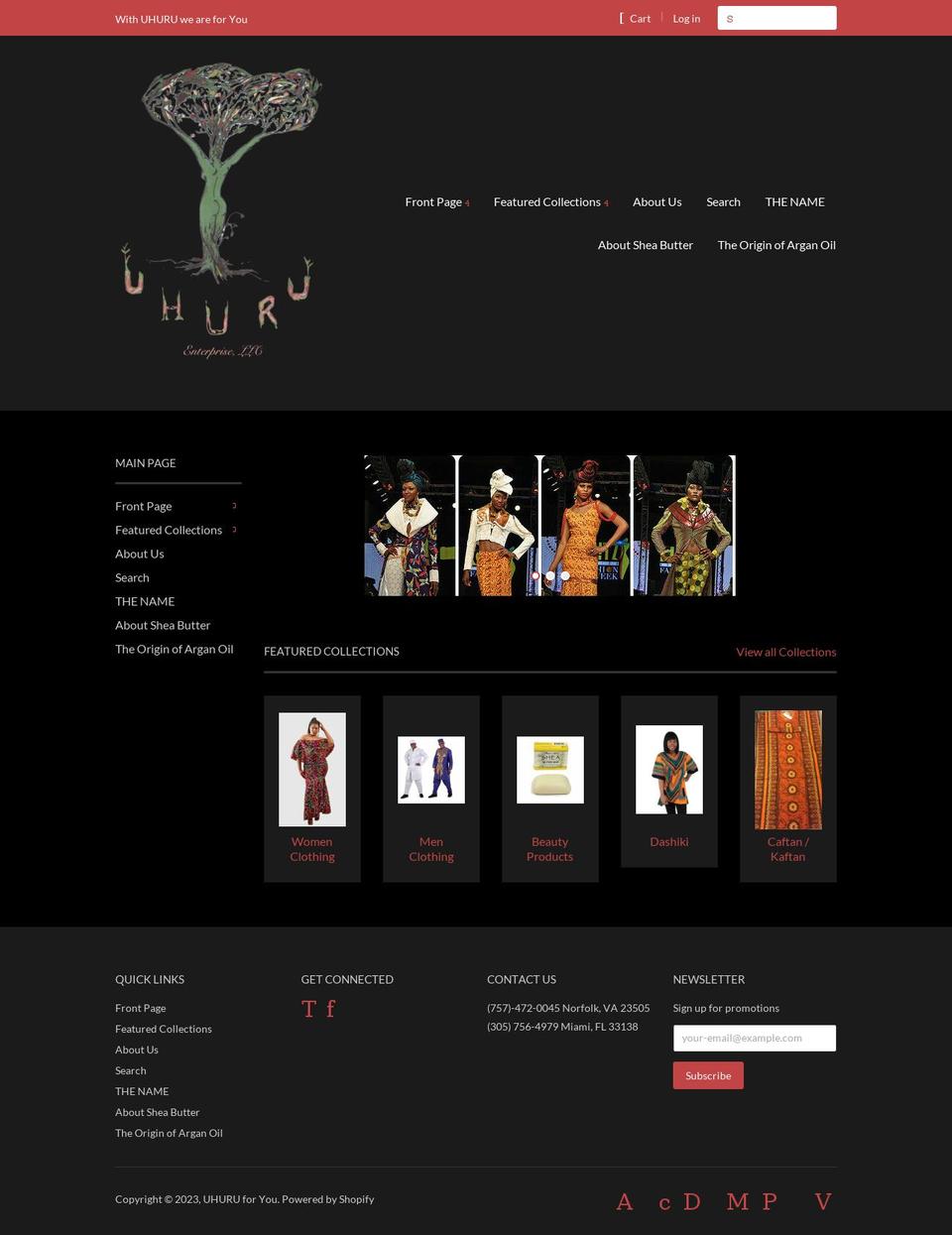uhuruenterprisesllc.com — Shopify storefront screenshot