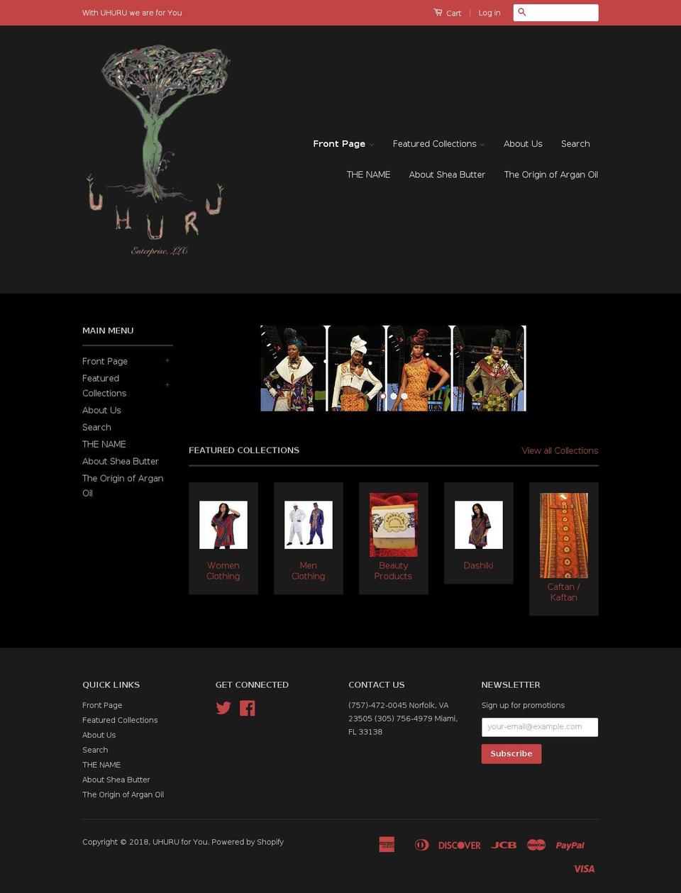 uhuruforyou.com — Shopify storefront screenshot