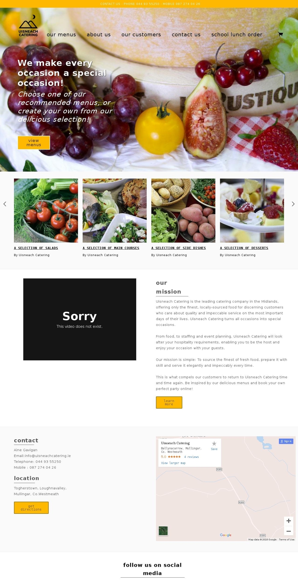 uisneachcatering.ie shopify website screenshot