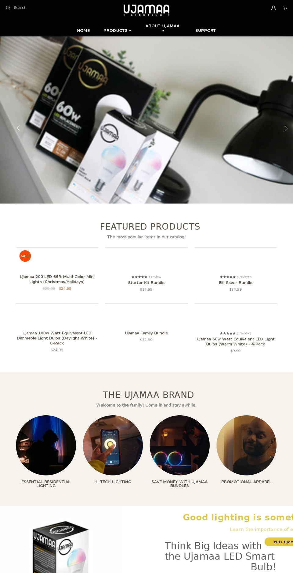 ujamaalighting.com shopify website screenshot