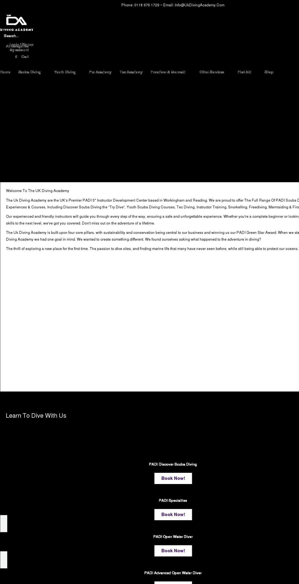 ukdivingacademy.com shopify website screenshot