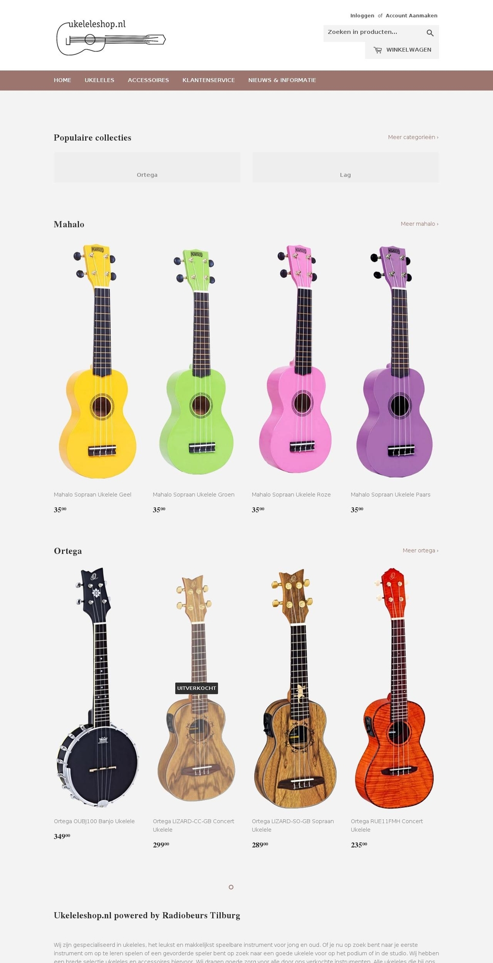 ukeleleshop.nl shopify website screenshot