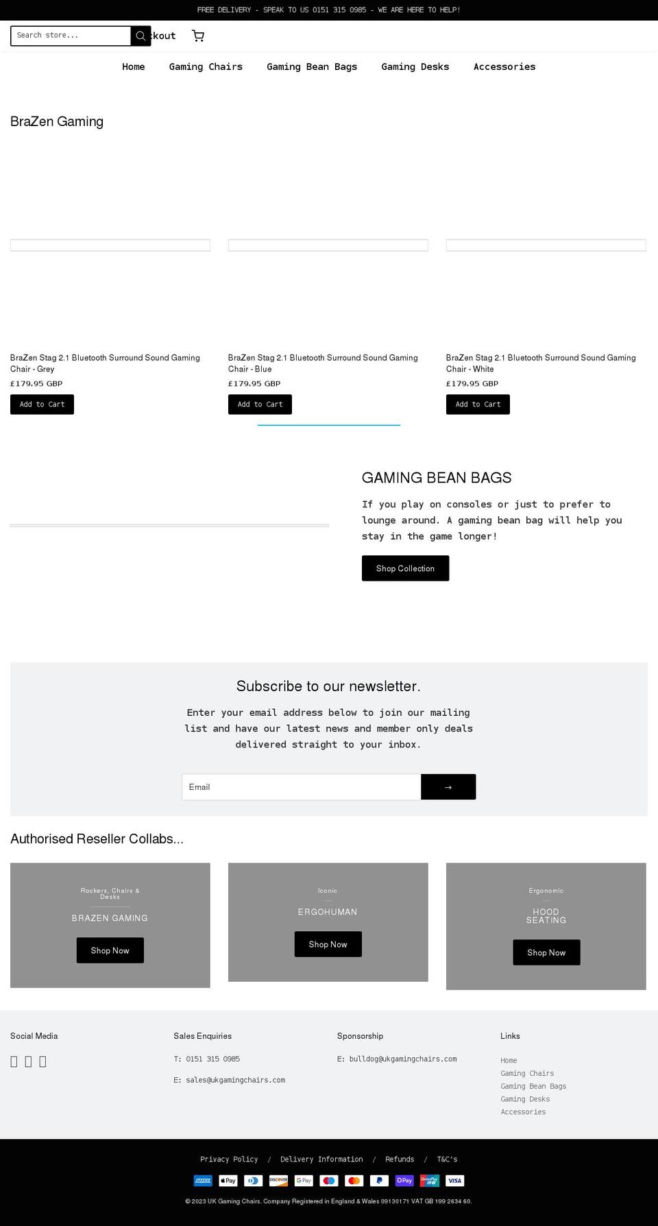 ukgamingchairs.com shopify website screenshot