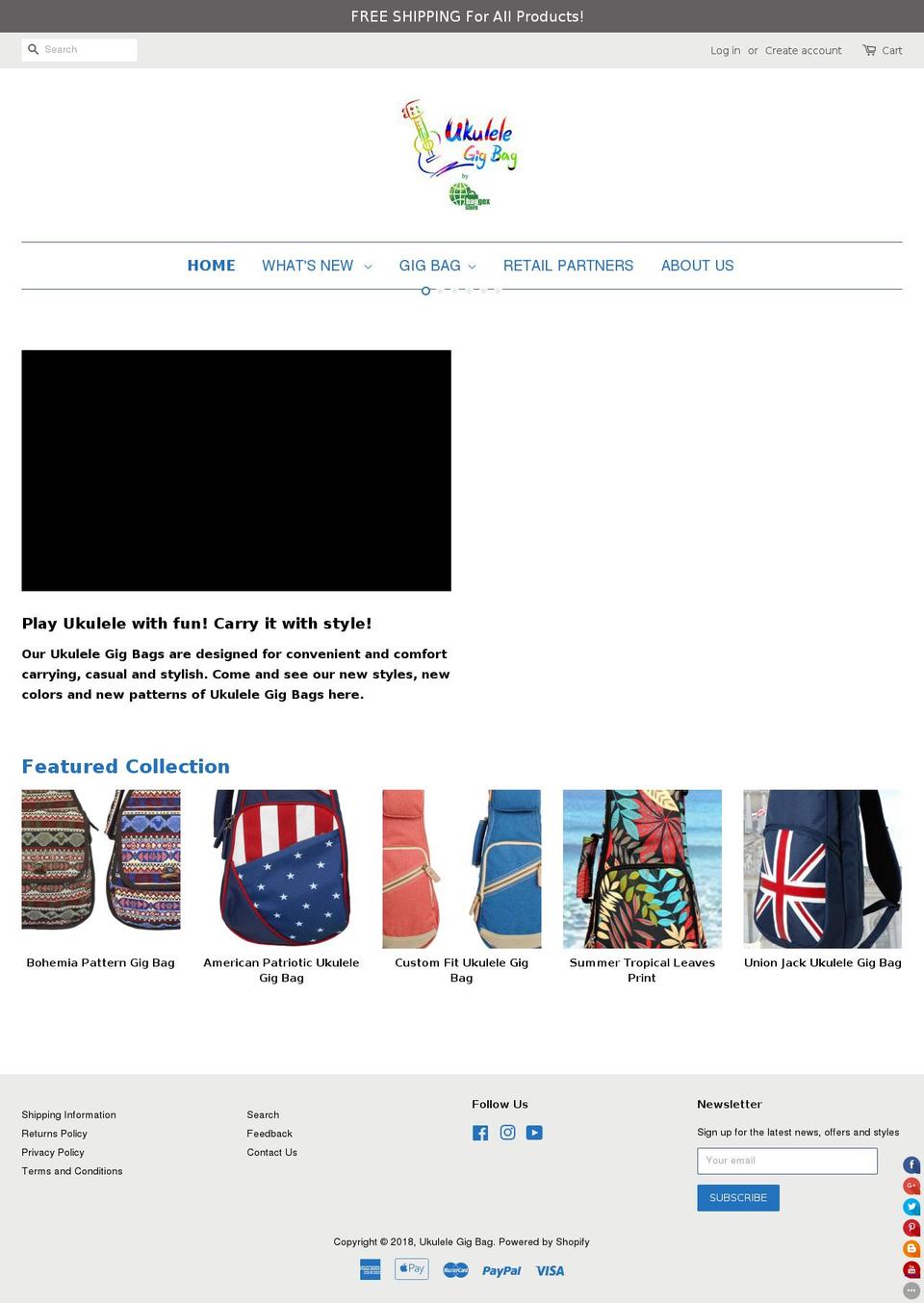 ukulelegigbag.com shopify website screenshot