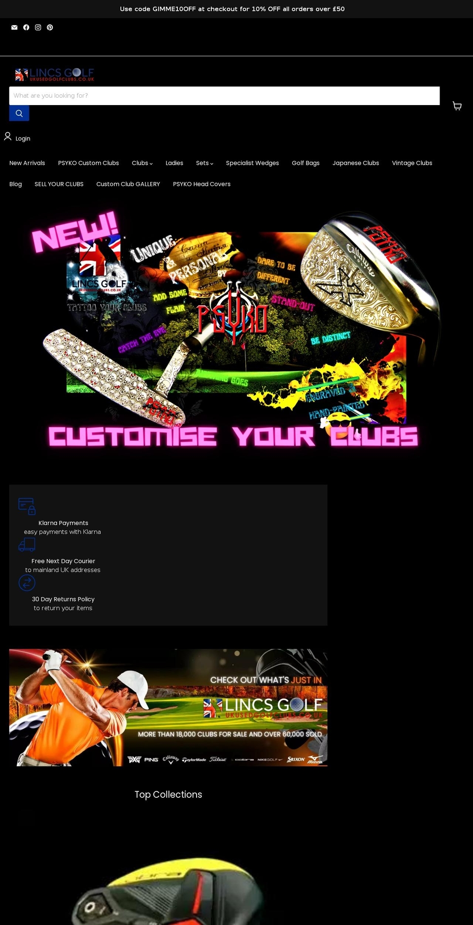 ukusedgolfclubs.co.uk shopify website screenshot