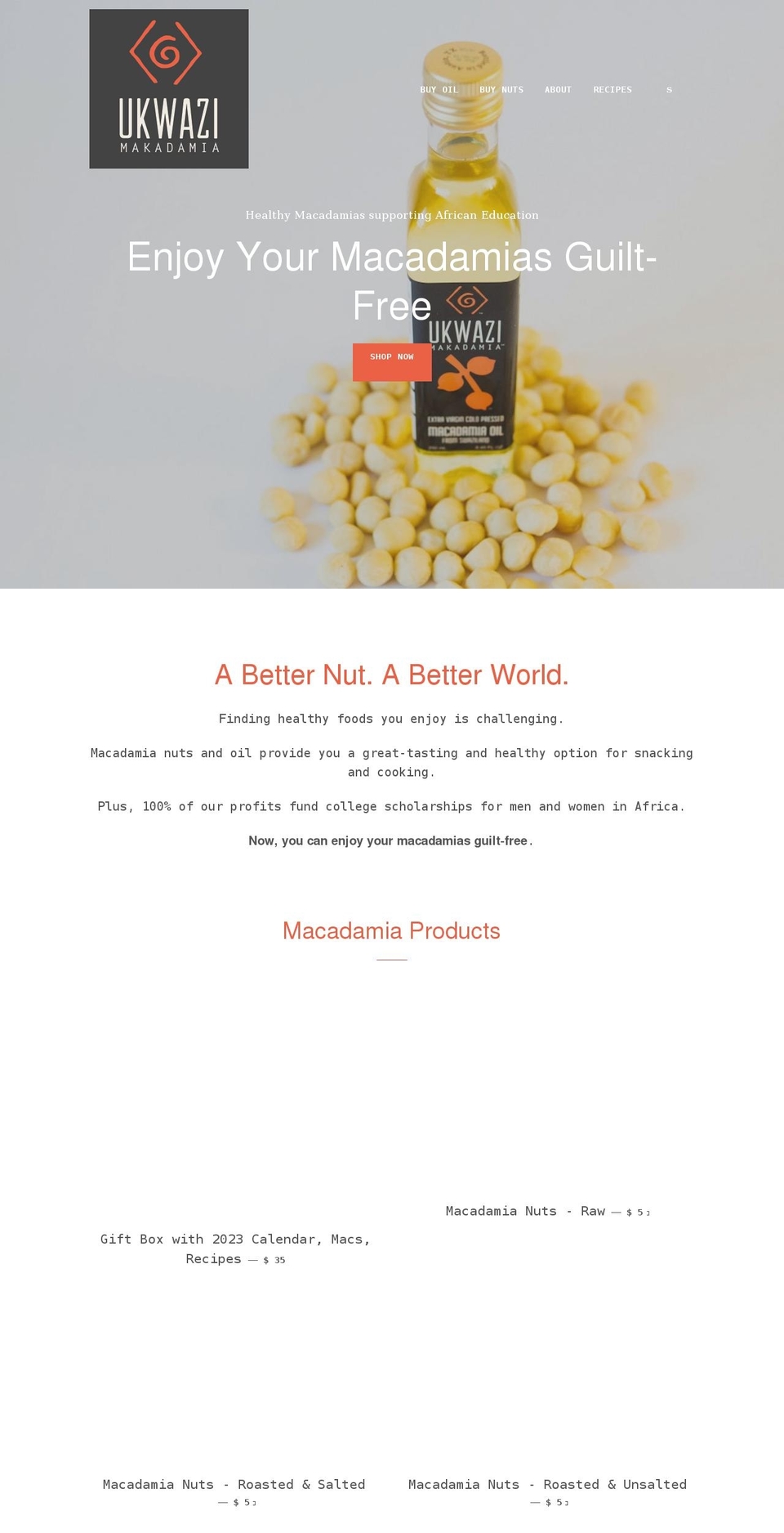 ukwazimakadamia.com shopify website screenshot