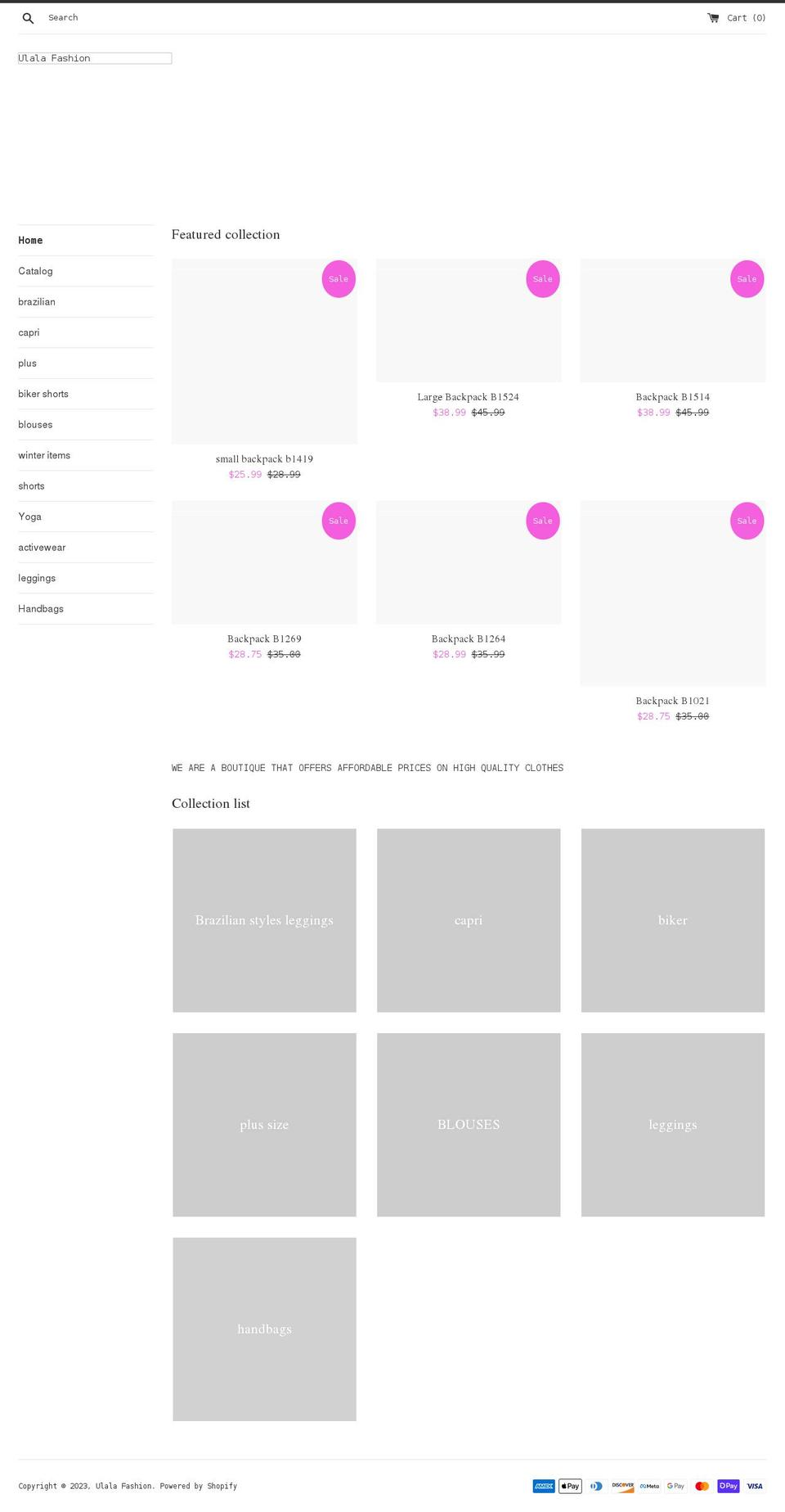 ulalafashion.com shopify website screenshot