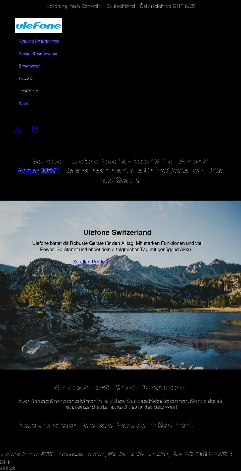 ulefone.ch shopify website screenshot