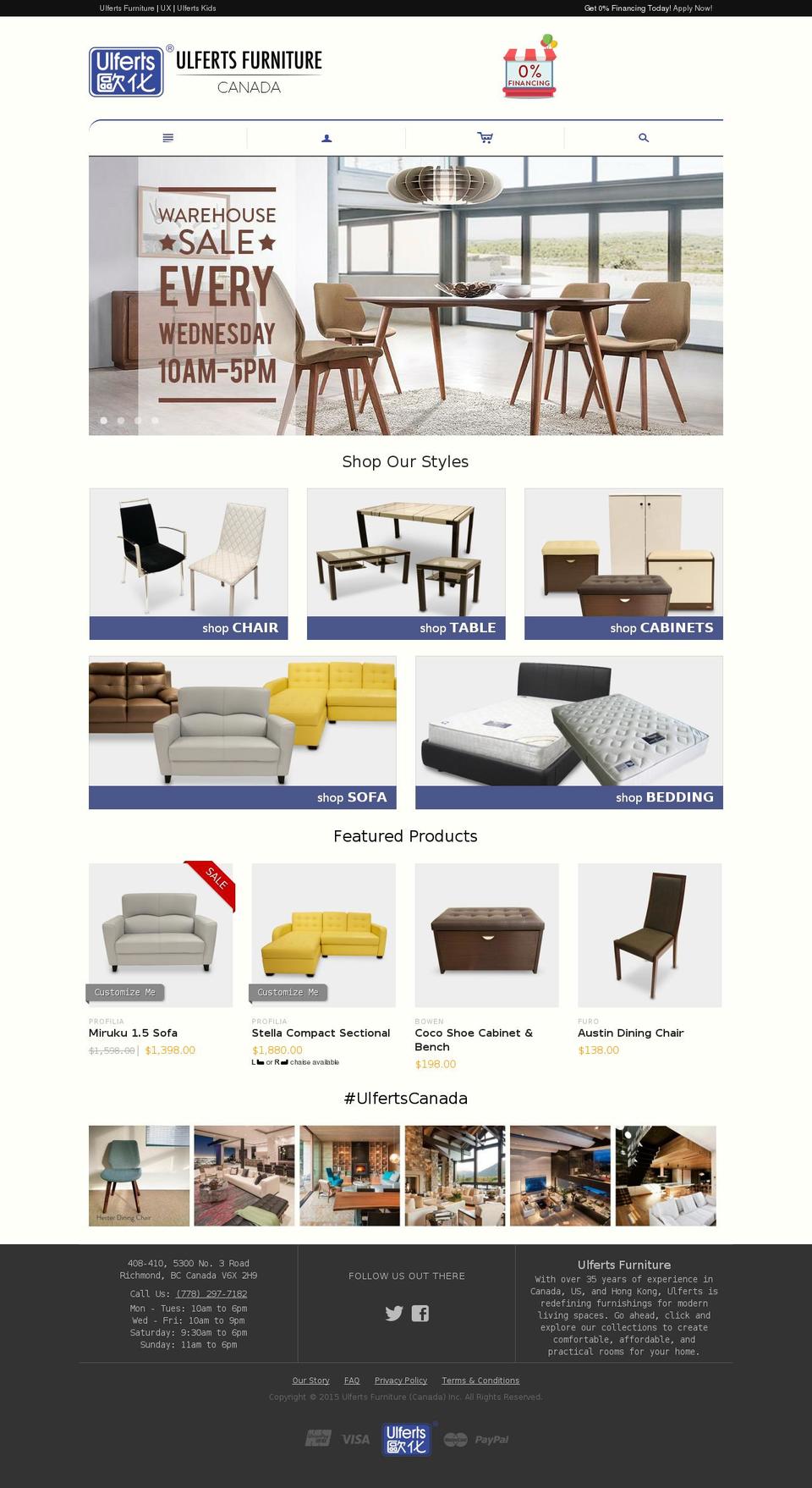 ulfertsfurniture.com — Shopify storefront screenshot