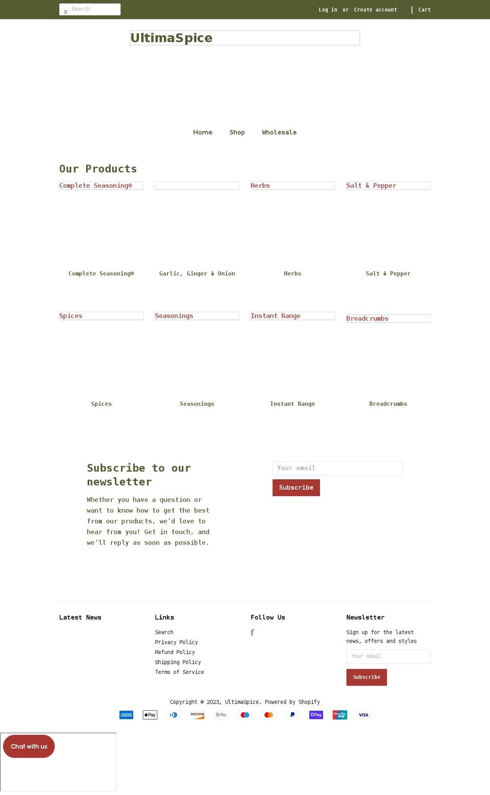 ultimaspice.com shopify website screenshot