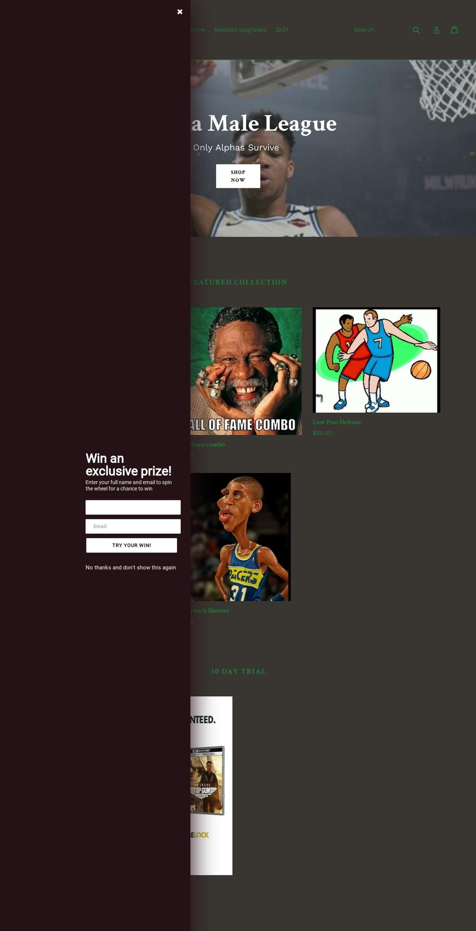 ultimatealphamaleleague.net shopify website screenshot