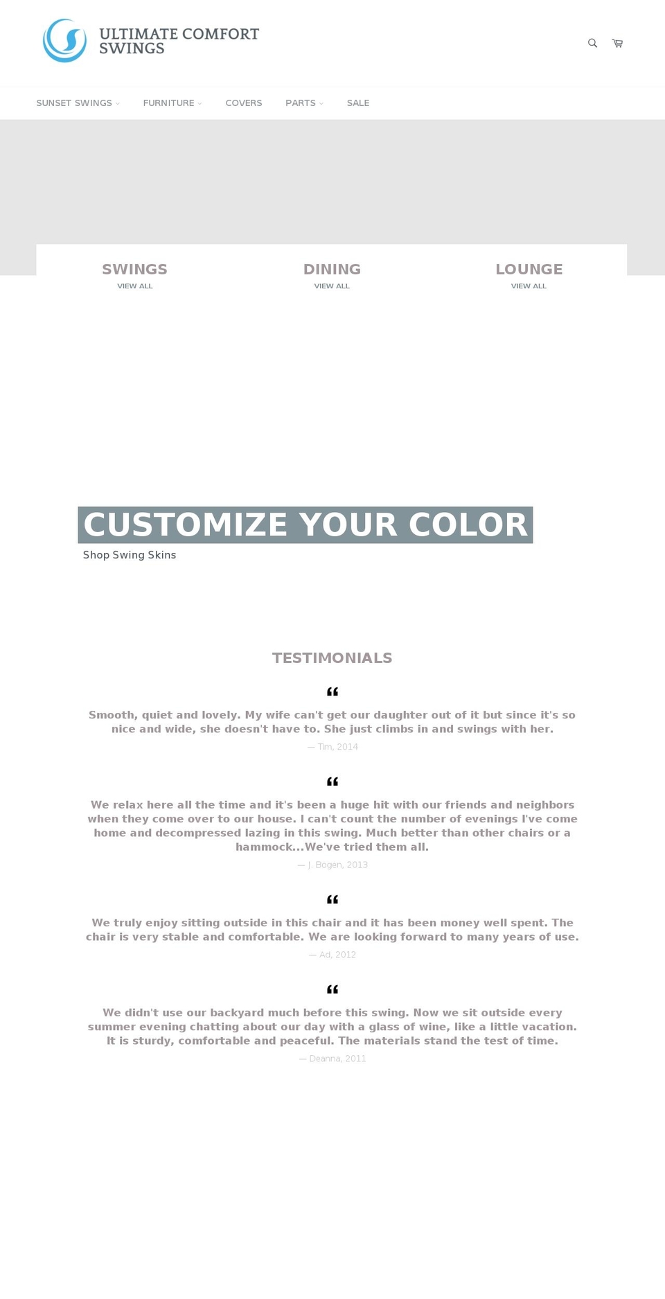 ultimatecomfortswings.com shopify website screenshot
