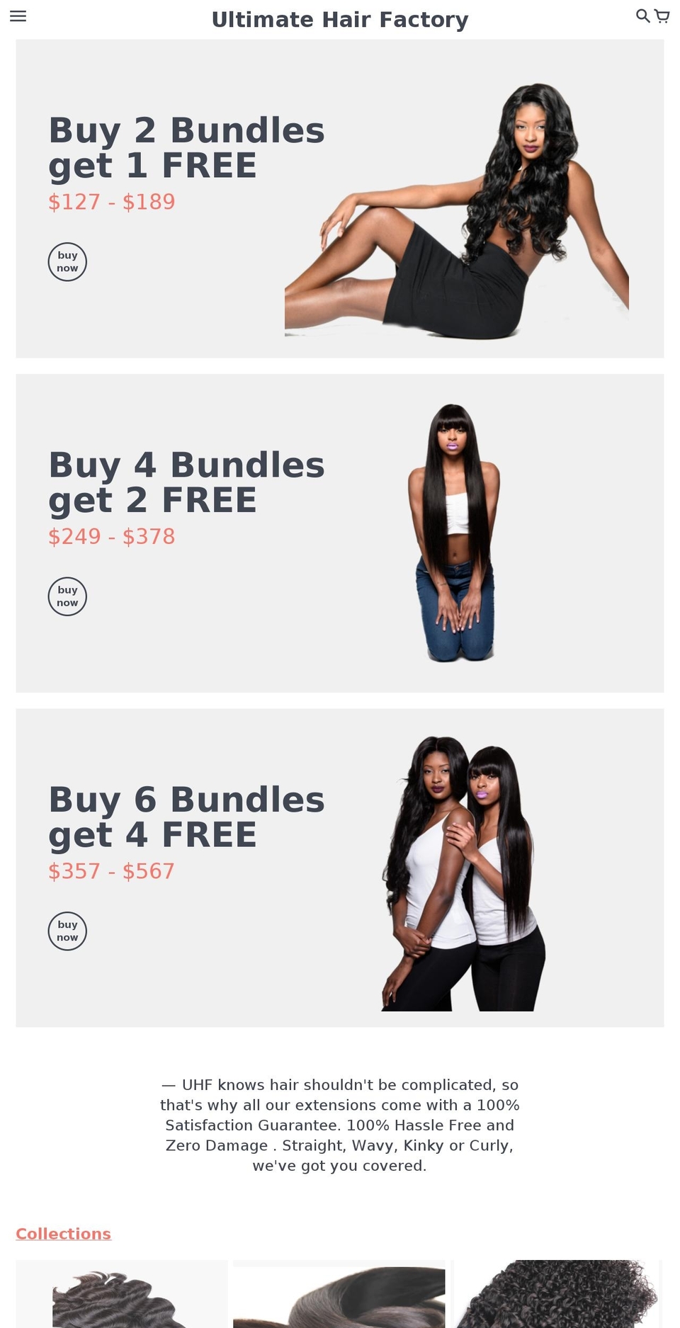 ultimatehairfactory.com — Shopify storefront screenshot