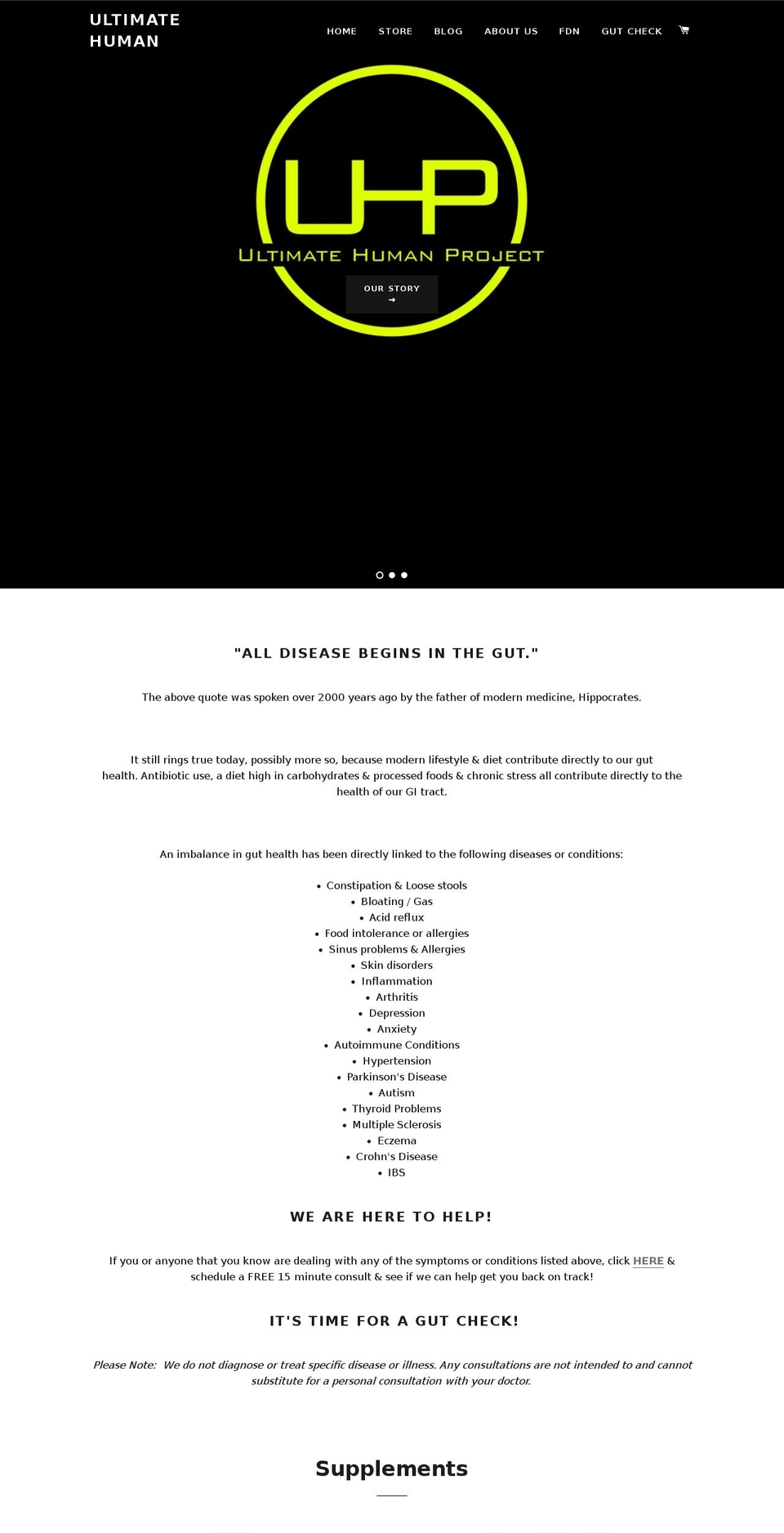 ultimatehumanproject.com shopify website screenshot