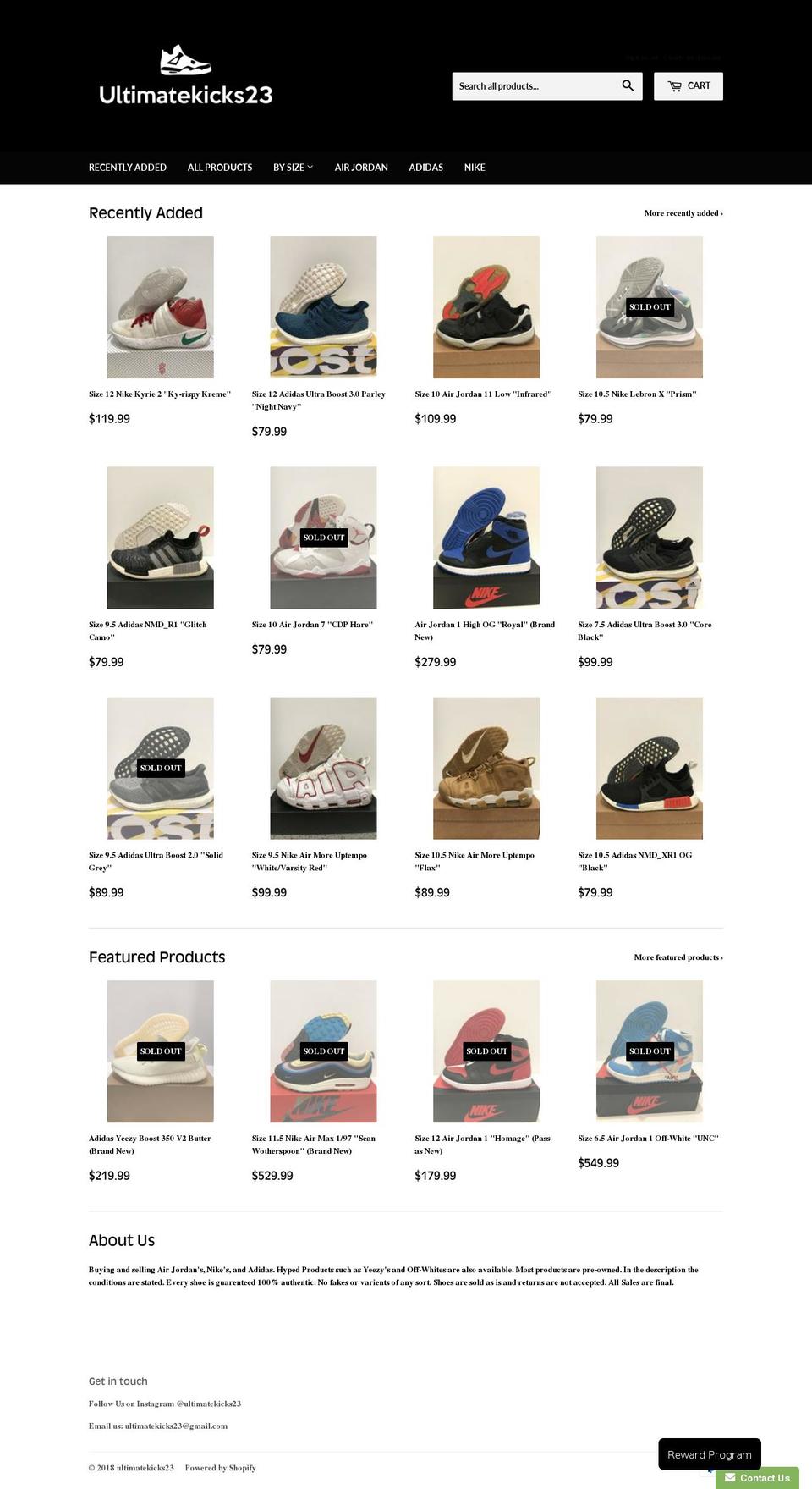 ultimatekicks23.com — Shopify storefront screenshot