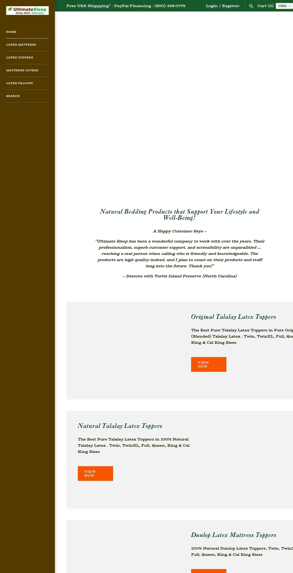 ultimatesleep.com — Shopify storefront screenshot