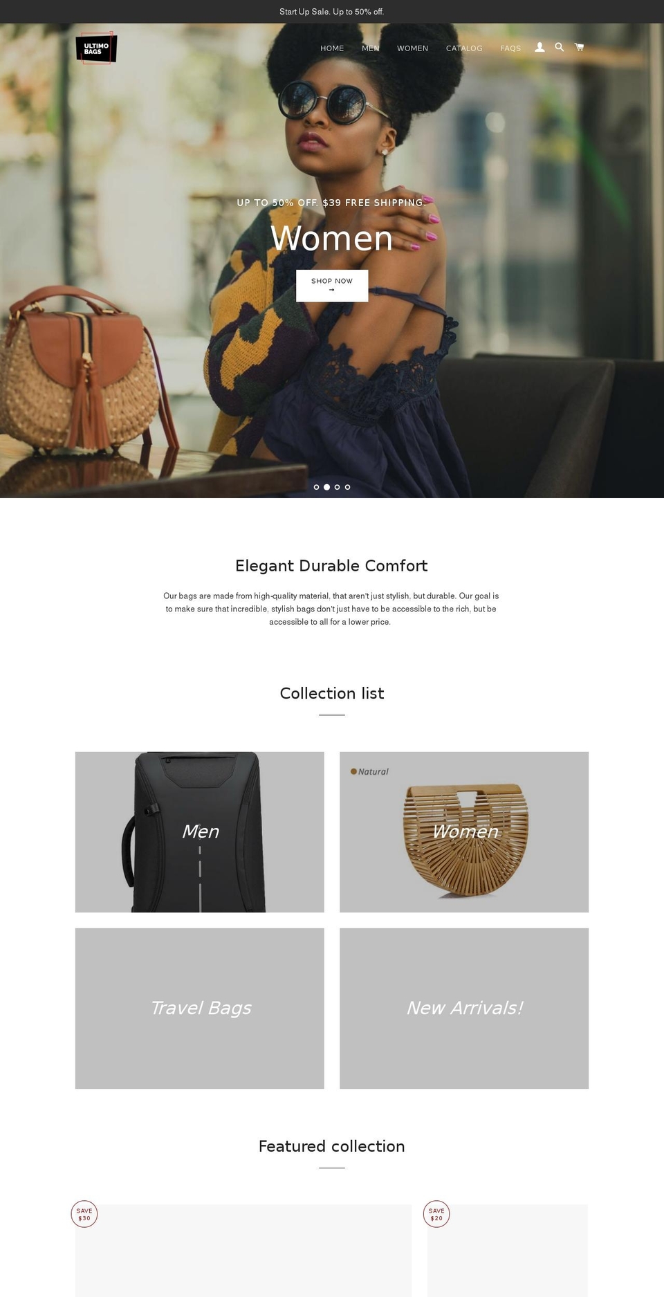 ultimobags.com — Shopify storefront screenshot