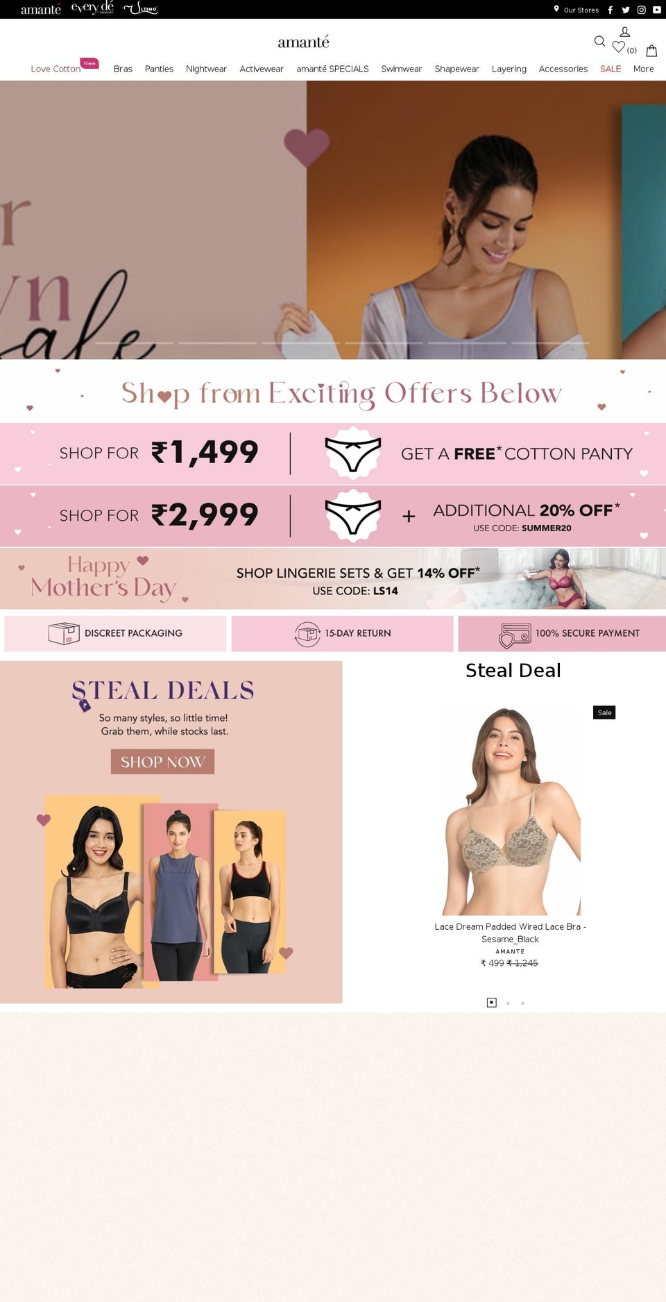 ultimolingerie.in shopify website screenshot