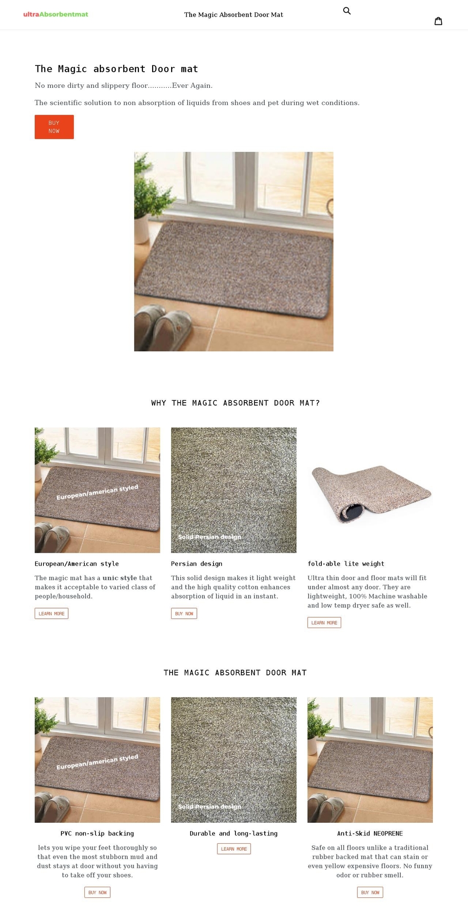 ultraabsorbentmat.com shopify website screenshot