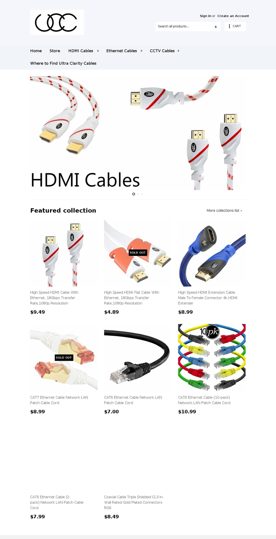 ultraclaritycable.com — Shopify storefront screenshot