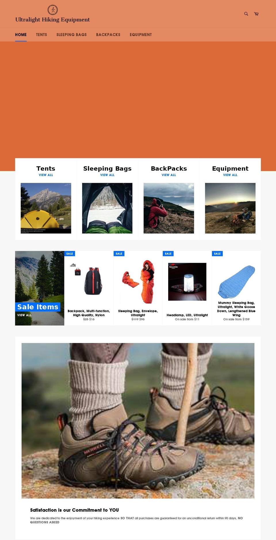 ultralighthikingequipment.com — Shopify storefront screenshot