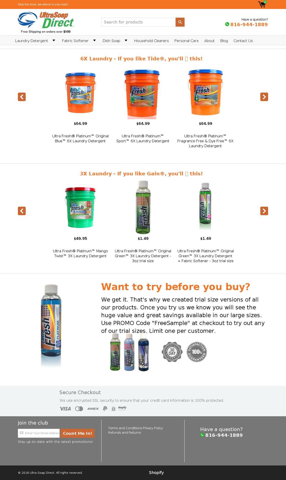 ultrasoapdirect.com shopify website screenshot