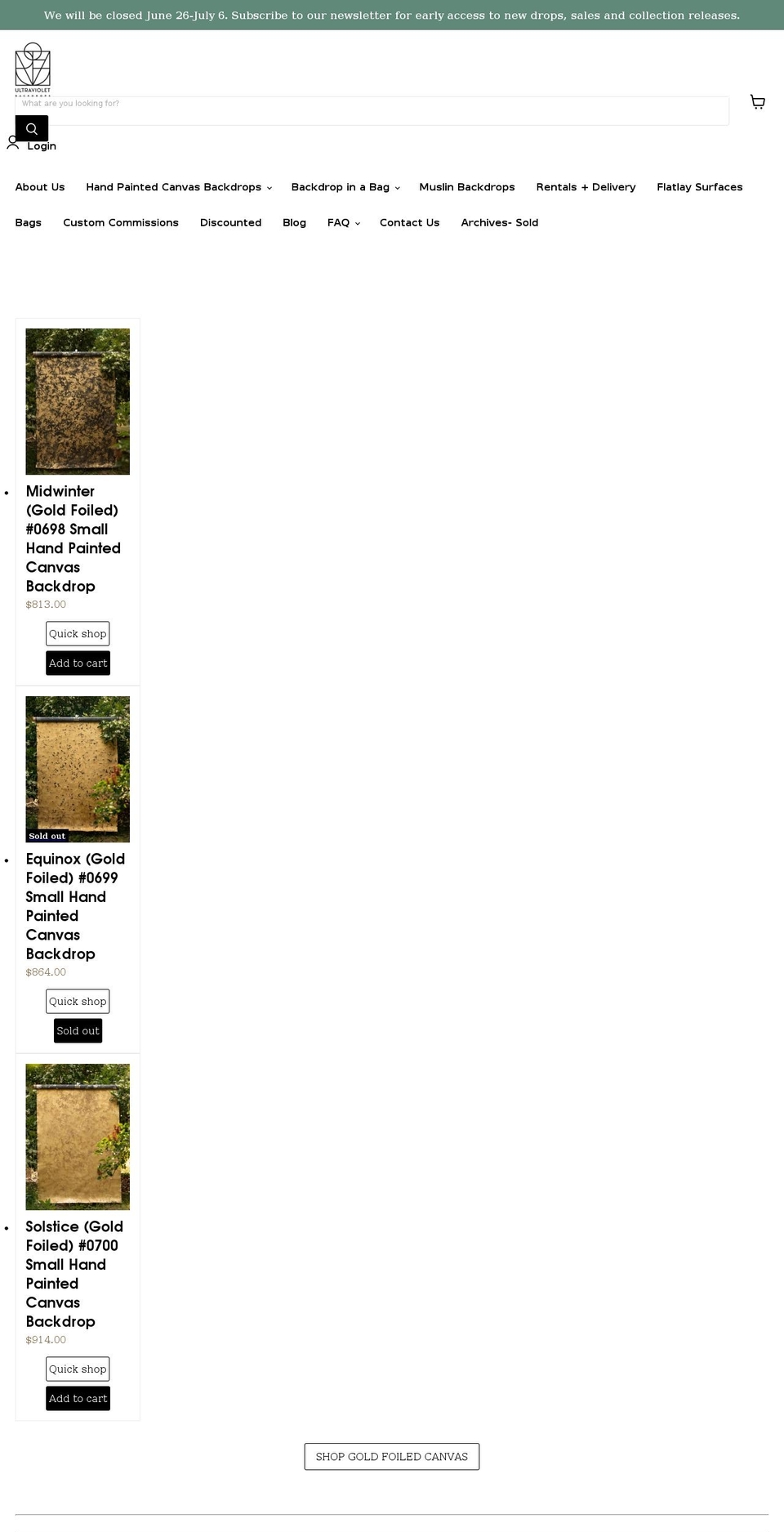 ultravioletbackdrops.com shopify website screenshot