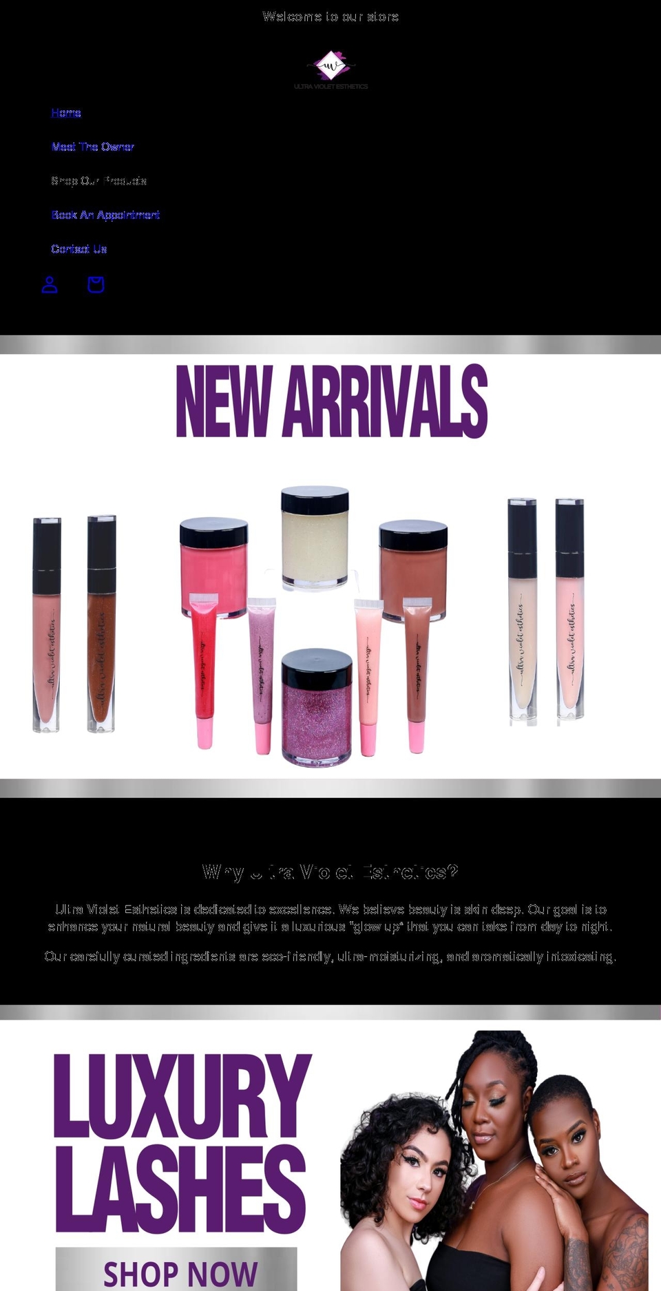 ultravioletesthetics.com shopify website screenshot