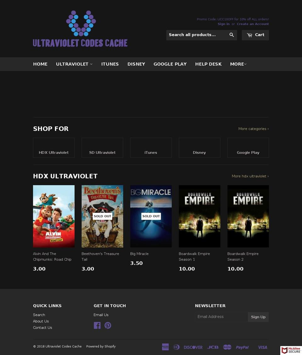 ultravioletmoviecodes.com shopify website screenshot