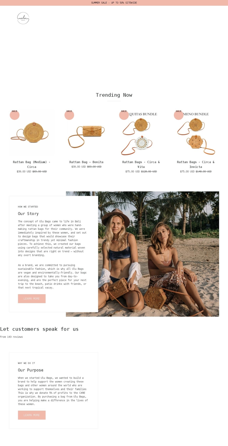 ulubags.com shopify website screenshot