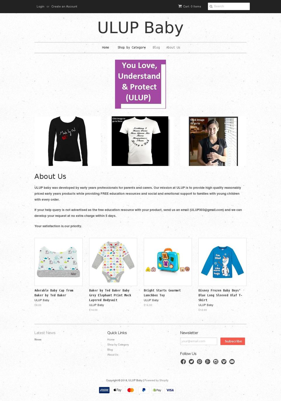 ulupbaby.com — Shopify storefront screenshot