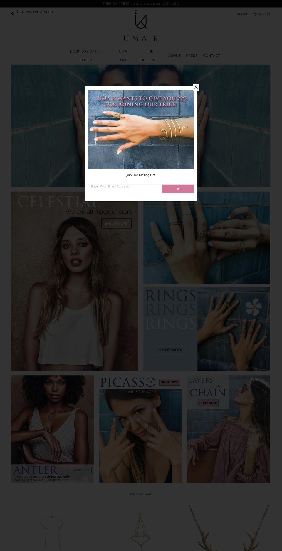 umakjewelry.com shopify website screenshot