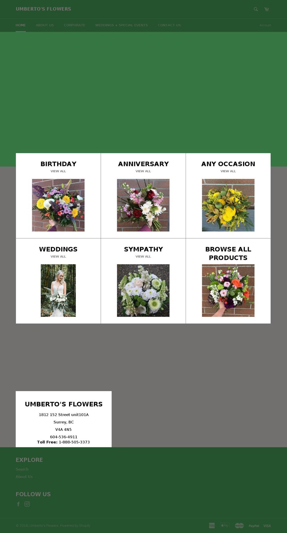 umbertosflowers.com — Shopify storefront screenshot