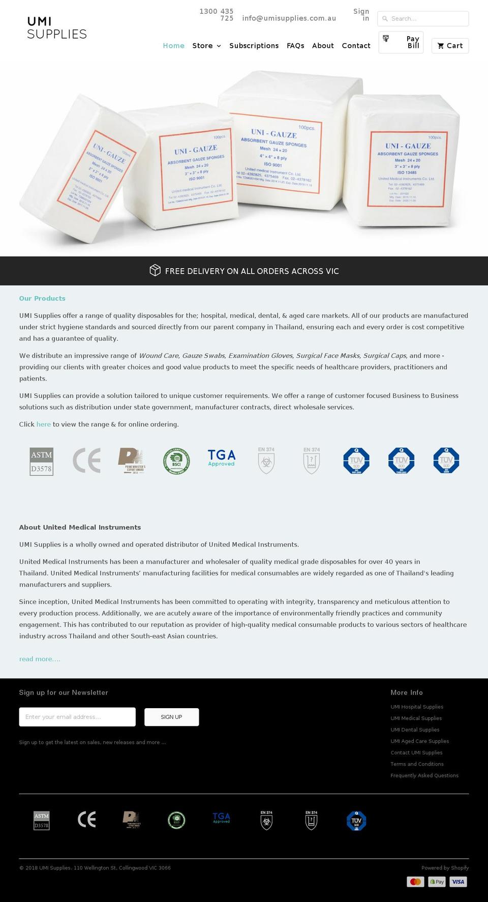 umisupplies.com.au shopify website screenshot