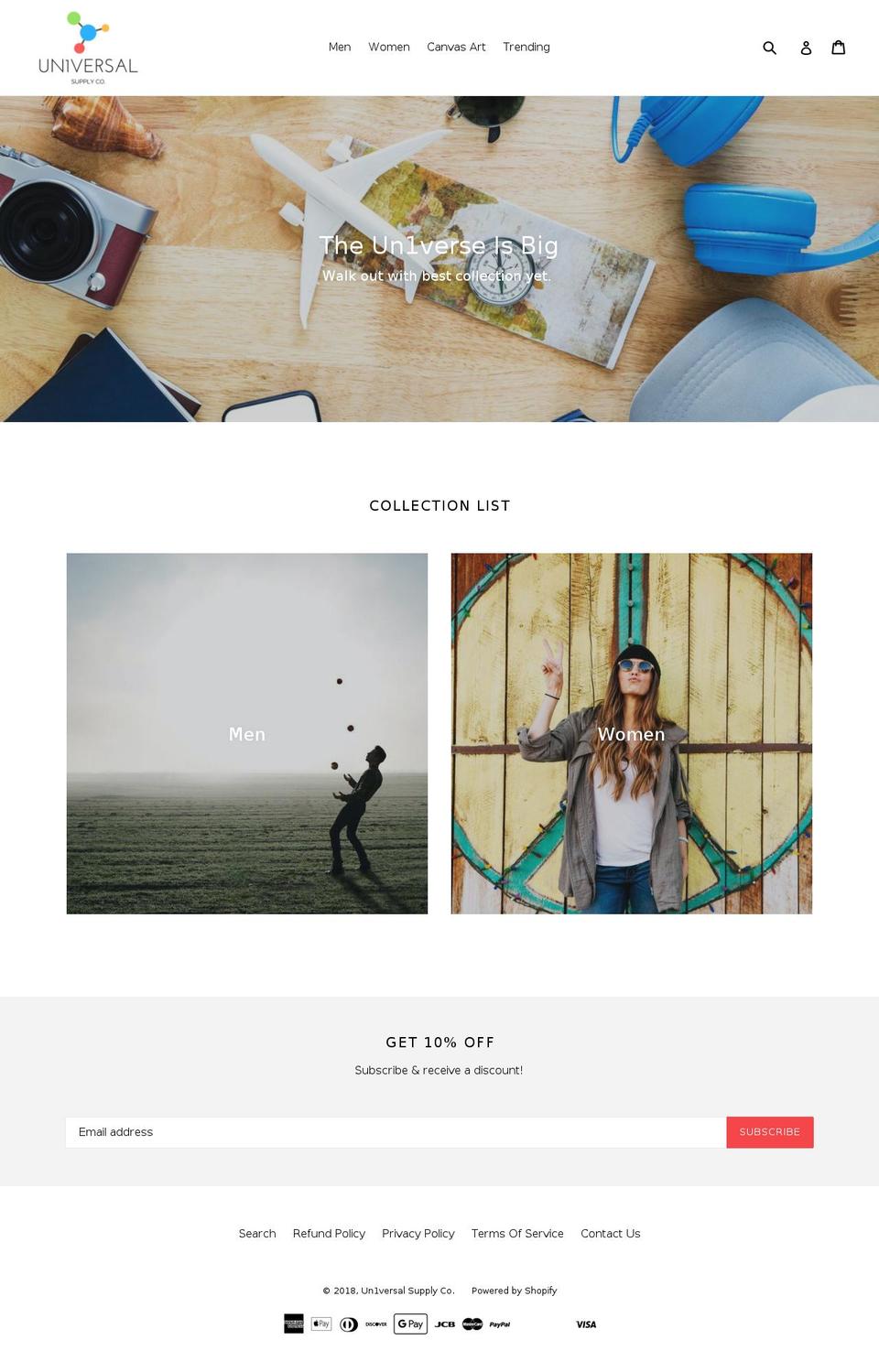 un1versal.com shopify website screenshot