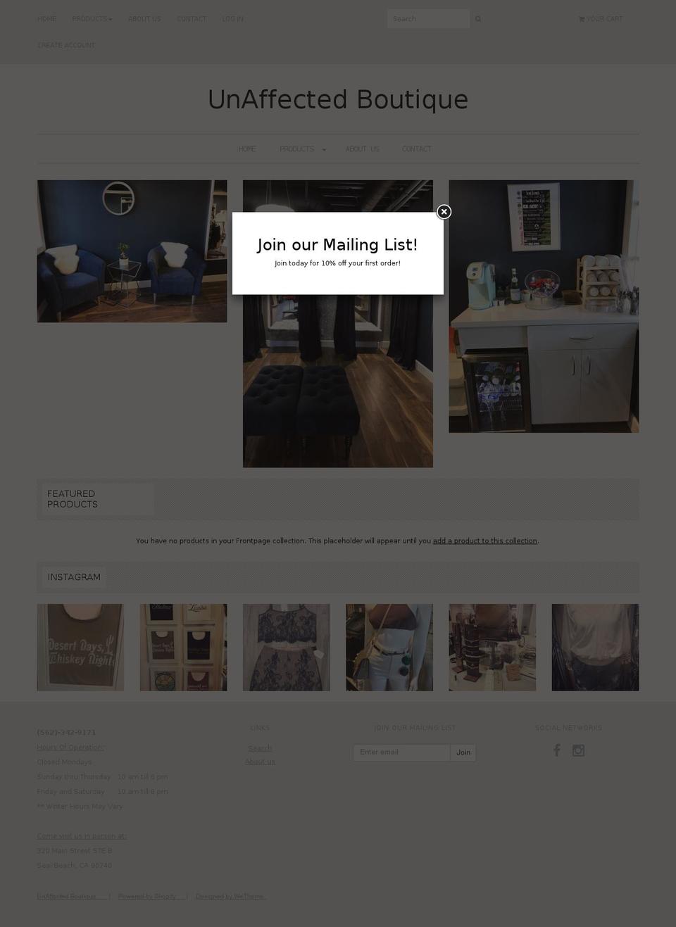 unaffectedboutique.com shopify website screenshot