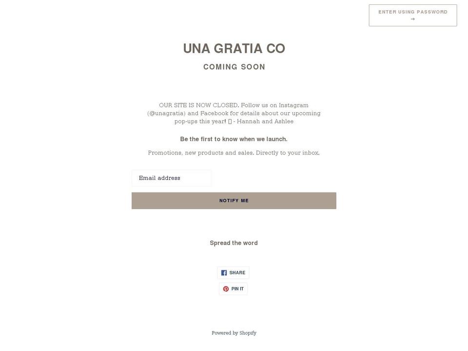 unagratia.com shopify website screenshot