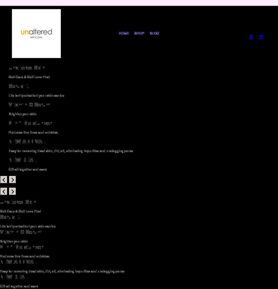 unalteredskincare.com shopify website screenshot
