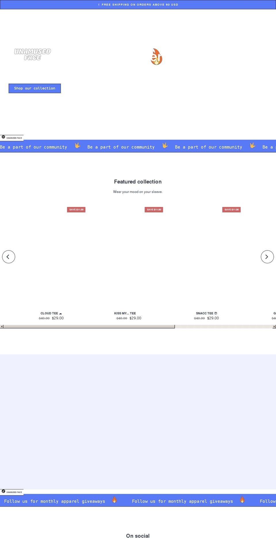 unamusedface.com shopify website screenshot