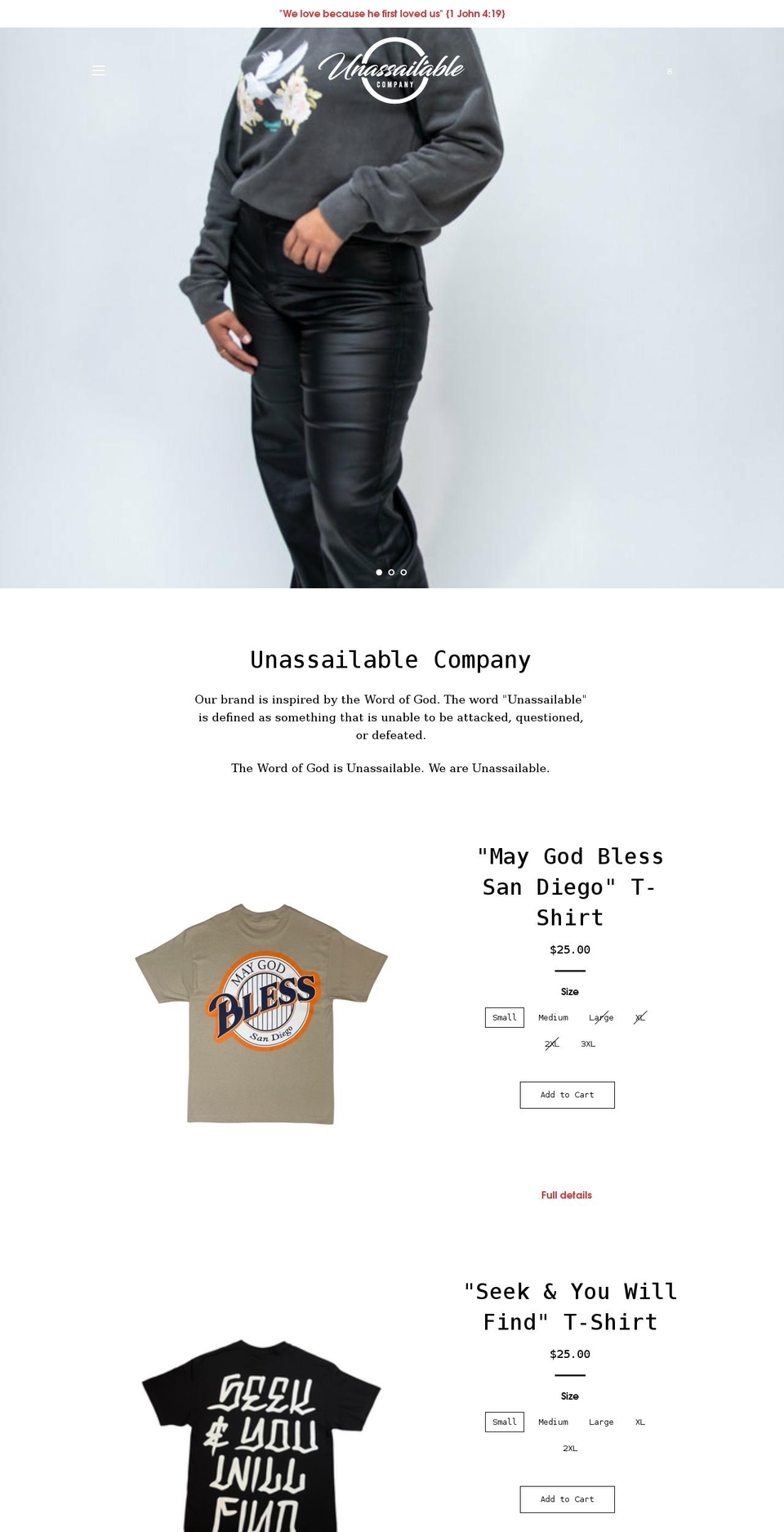 unassailableco.com shopify website screenshot