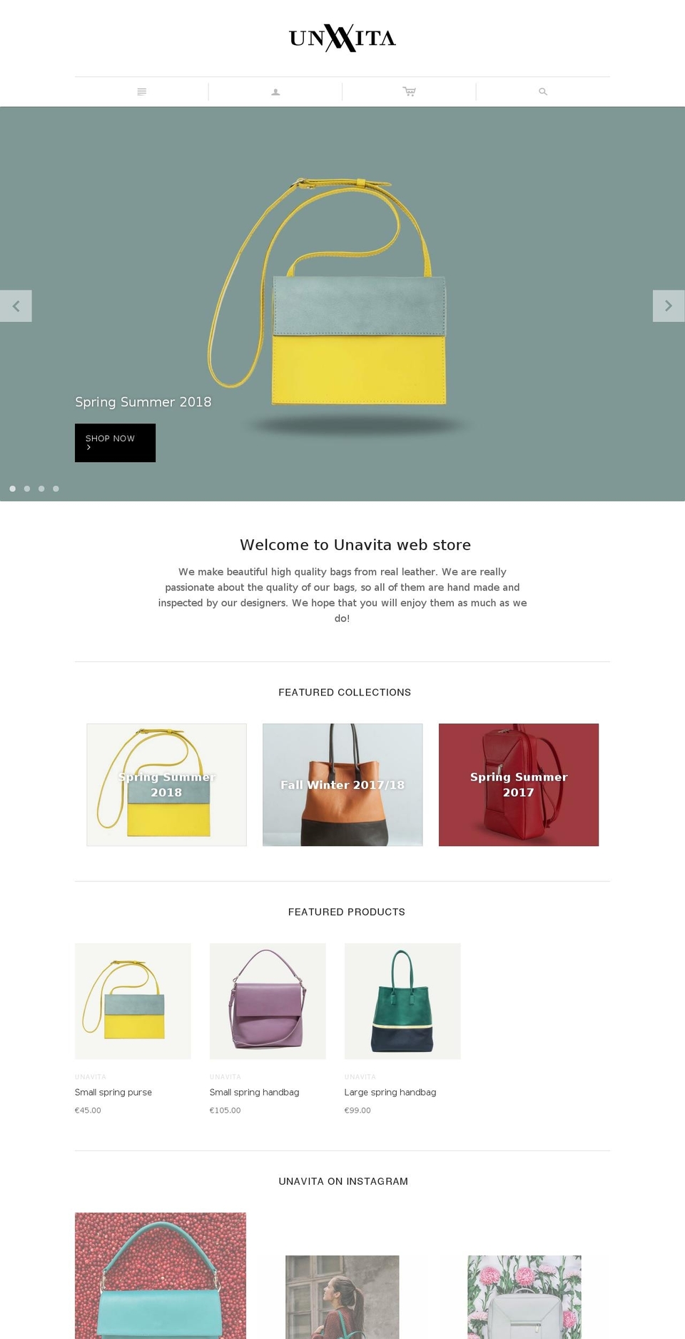 unavitabags.com — Shopify storefront screenshot