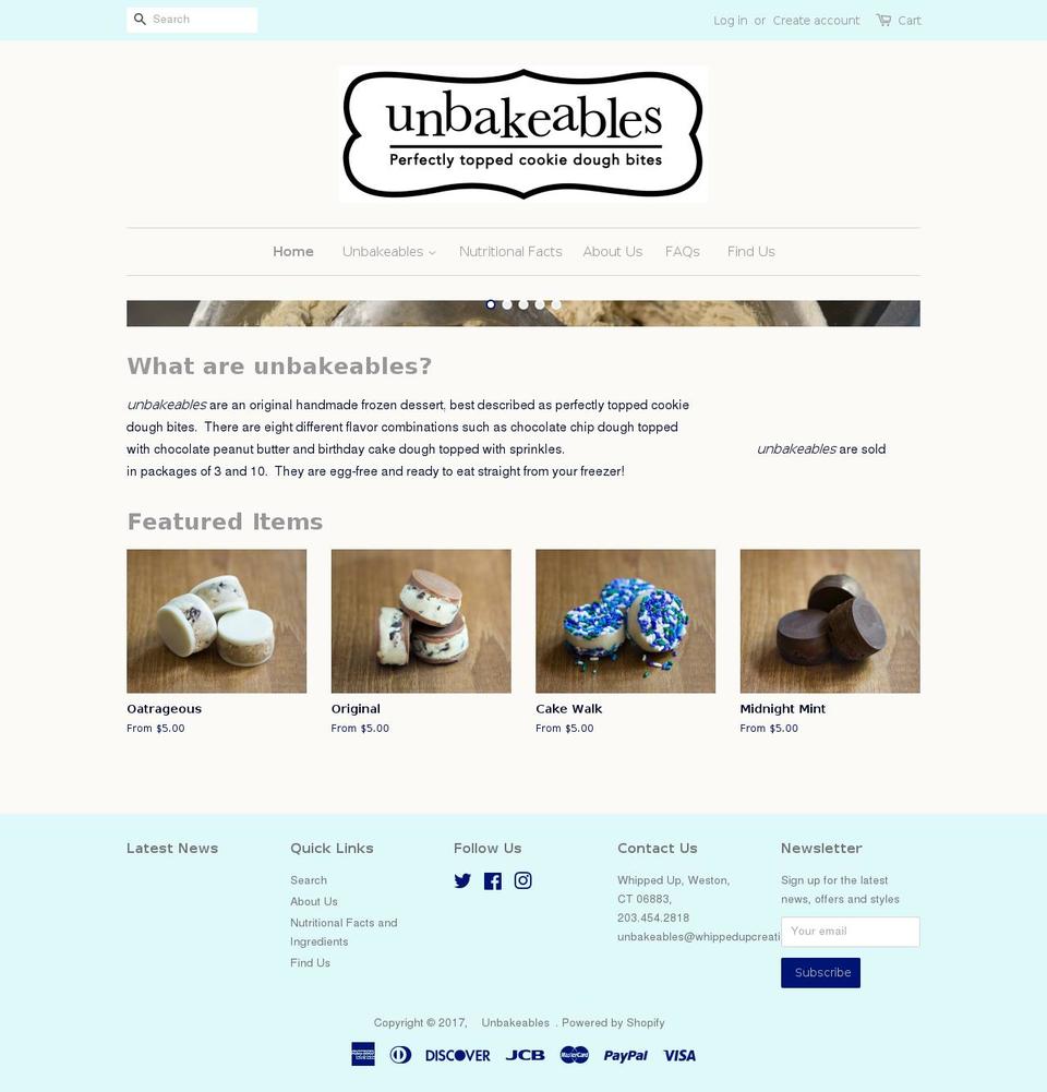 unbakeables.com shopify website screenshot