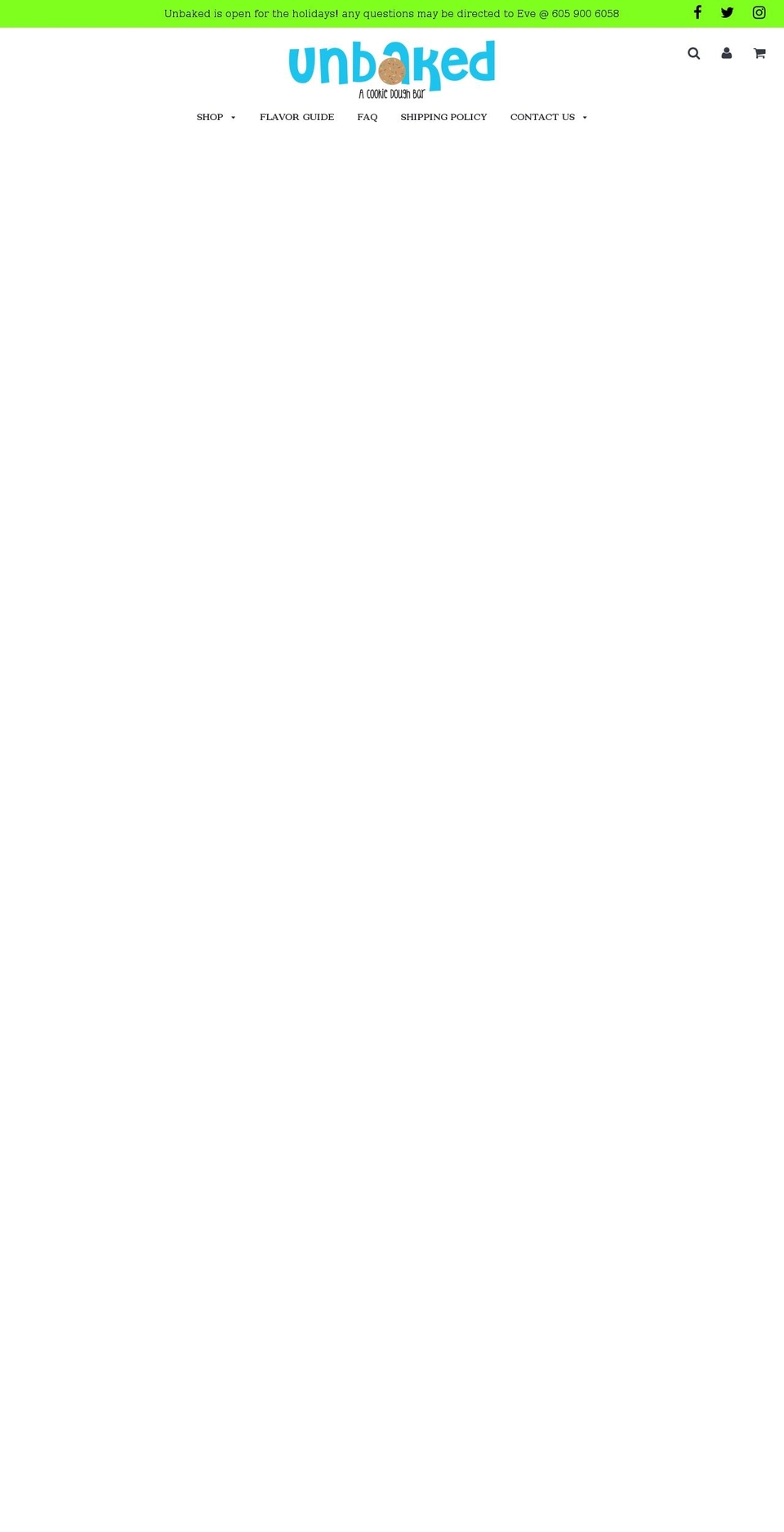 unbakedbar.com shopify website screenshot