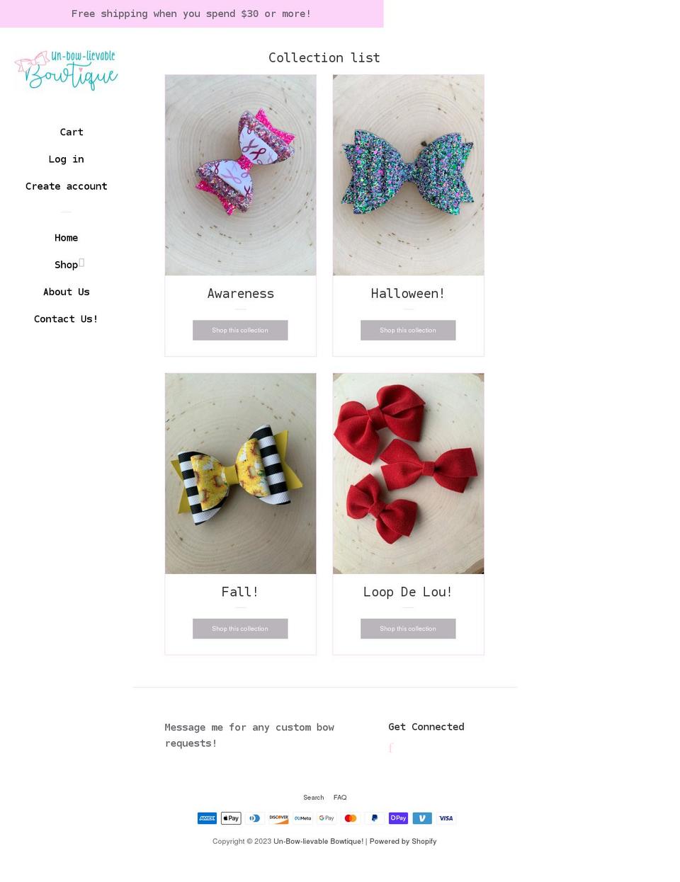 unbowlievablebowtique.com shopify website screenshot