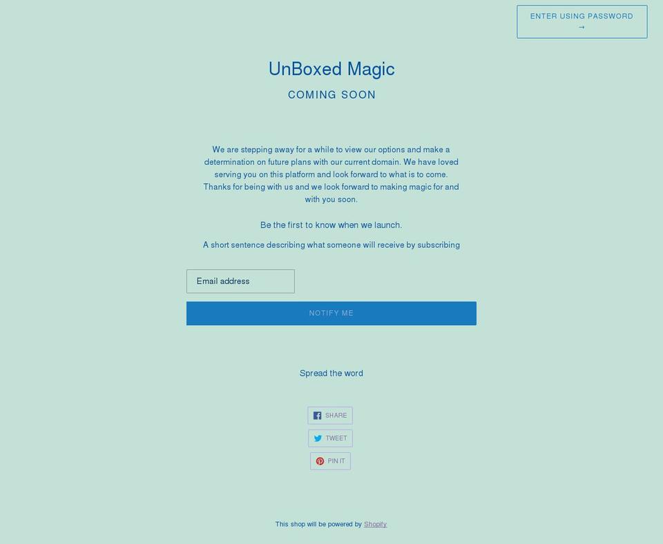 unboxedmagic.com shopify website screenshot