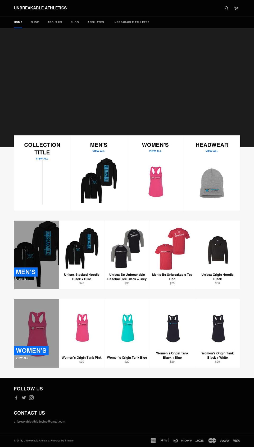unbreakableathletics.net shopify website screenshot