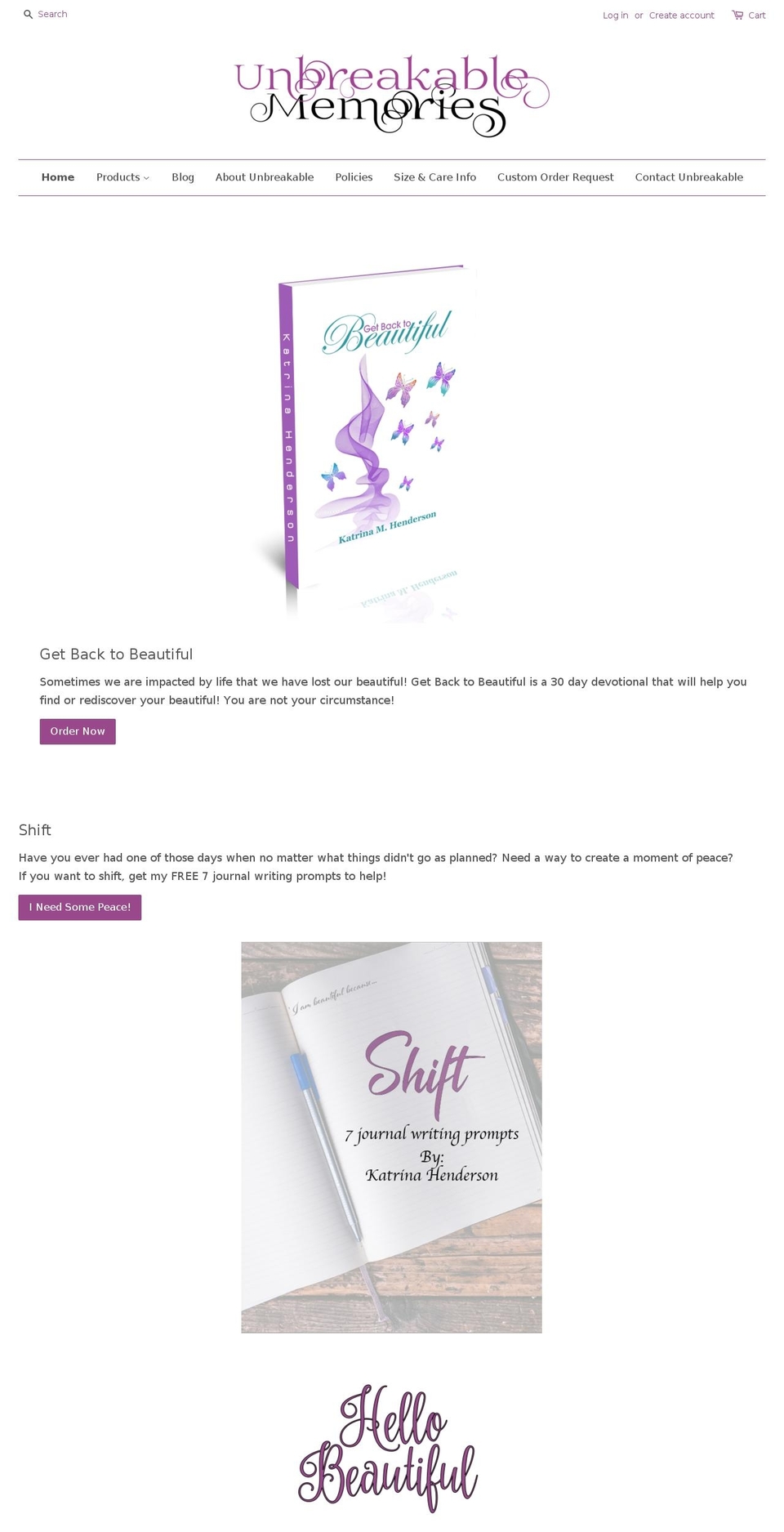 unbreakablememories.com shopify website screenshot